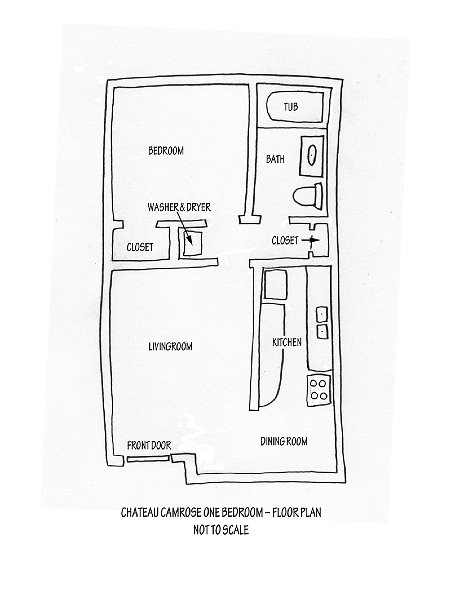 Typical plan view - four apartments have this plan the other four are flipped with the kitichen on the left